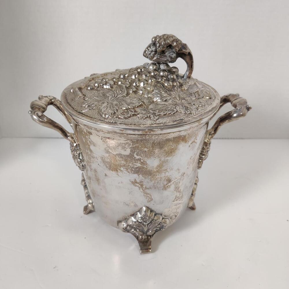 Vintage Heavy Noble Container With Lid Silver Plated Ice Container Grapes
